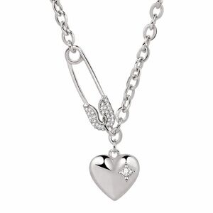 925 Silver Safety Pin Heart Necklace